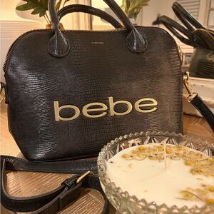 Bebe Black Satchel with Gold Logo